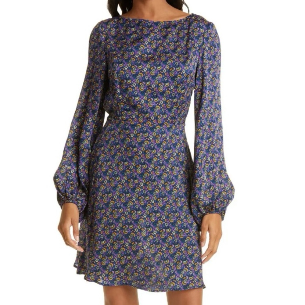 $525 NWT Rhode Bonnie Open Back Dress in Navy Mosaic Floral Sz 2